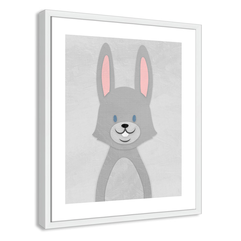 Art de lapin joyeux, H 24,5 po x l 20,5 po x P 1,18 po, Encadré de boîte blanc
