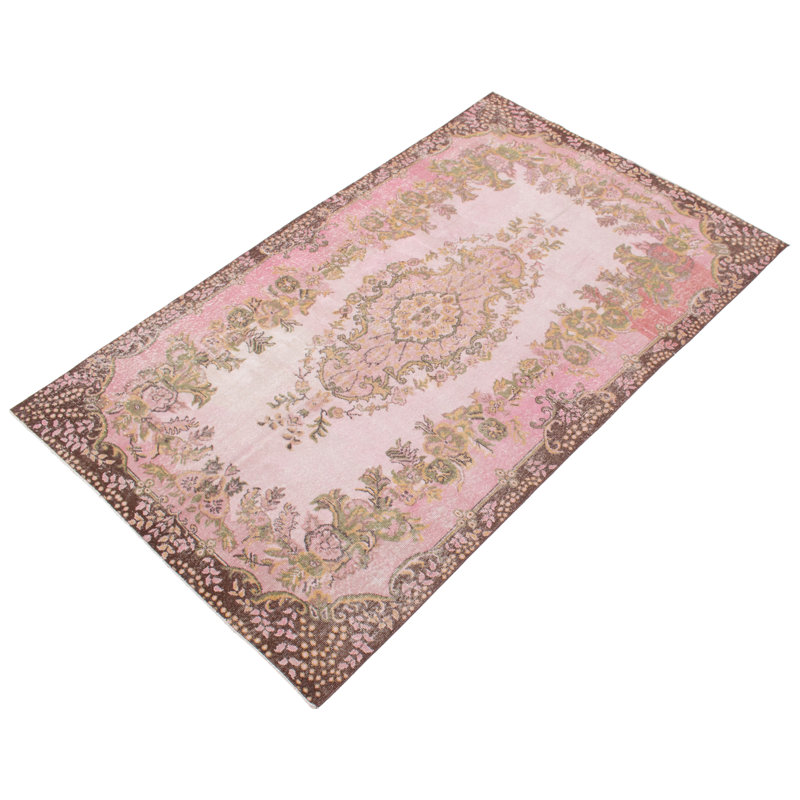 Tapis rose en laine noué à la main de conception unique 5 pi 11 po x 9 pi 11 po années 2000 Oberly