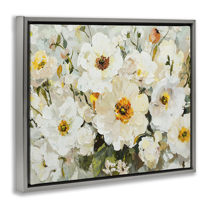 Cadre flottant en porcelaine avec fleurs, design par Franklyn Gregory, H 25 po x l 31 po, Gris