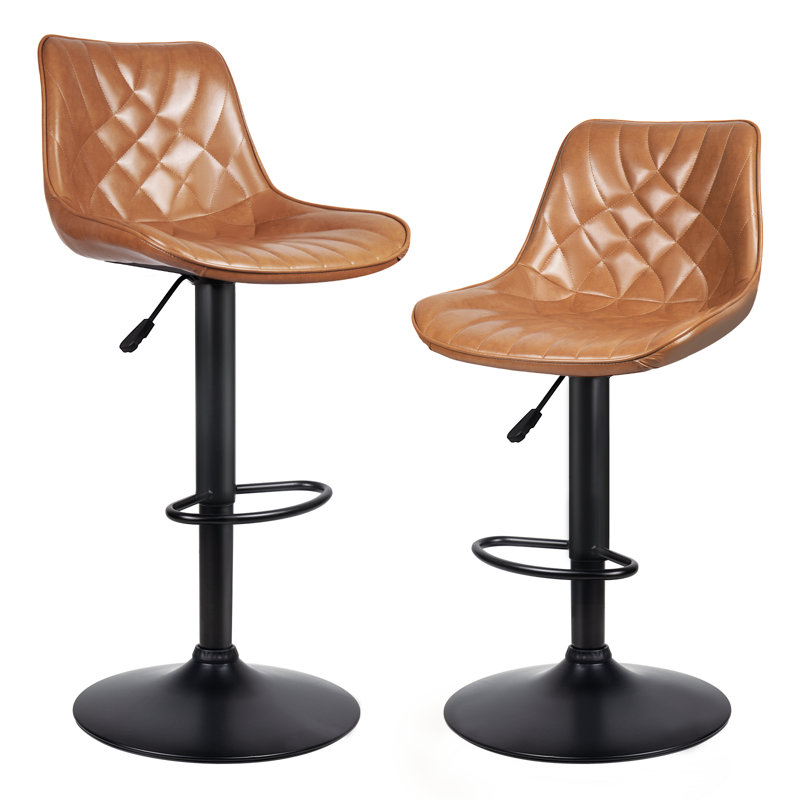 Ensemble de 2 tabourets de bar réglables et pivotants avec dossier et repose-pieds Halima, Brun, 4