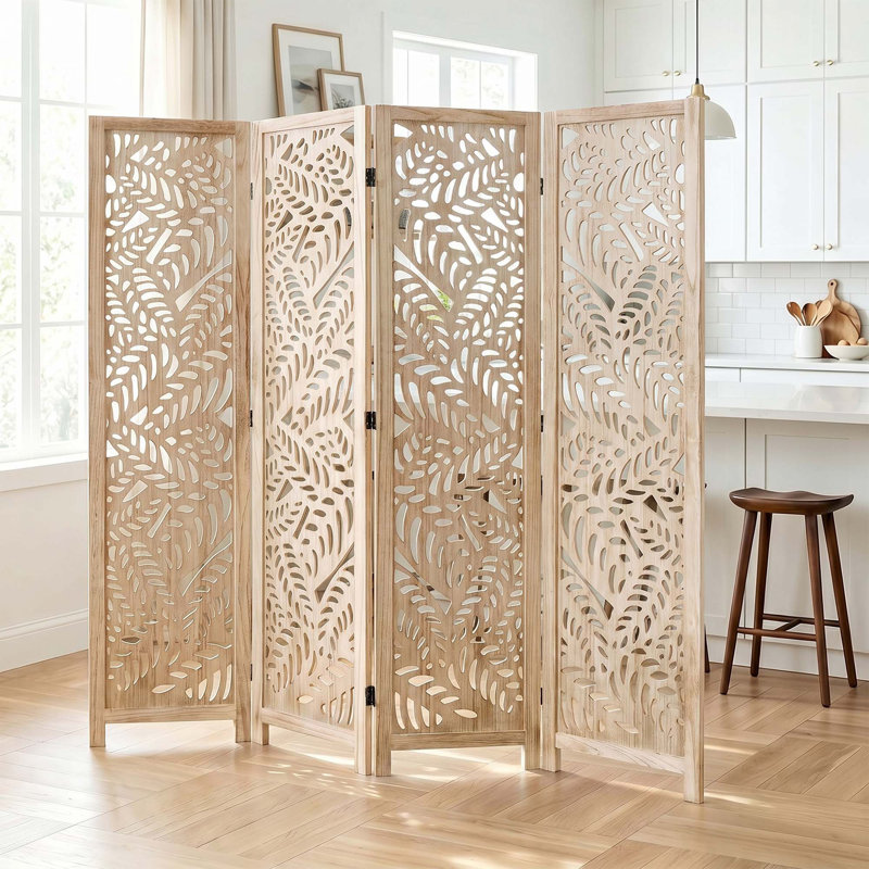 Paravent en bois massif 67 po H - Paravent Serenity Floral, Bois, 4