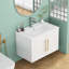 Meuble-lavabo mural blanc brillant de 30 po avec portes doubles, crochets à fermeture en douceur, longue poignée en métal doré, installation facile, blanc brillant-1813338289