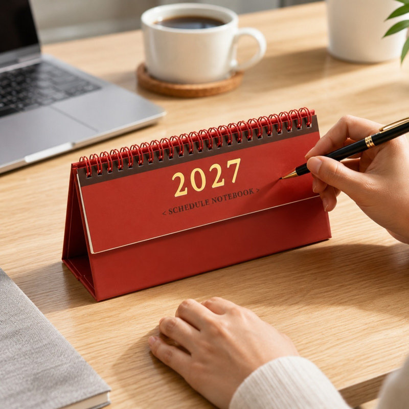 Calendrier de bureau mémo série 2027 / Suivi des présences au travail, Red