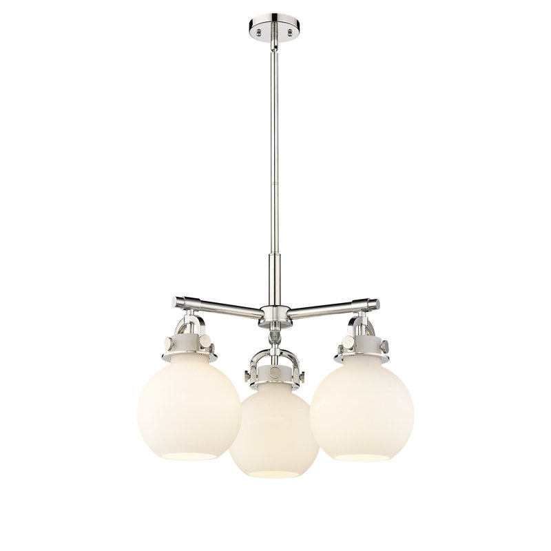 Luminaire suspendu sur tige 3 lumières Lantz, Blanc mat, Nickel poli