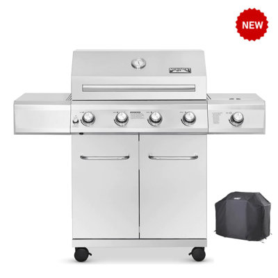 Monument Grills 4 - Burner Flat Top Liquid Propane 60000 BTU Gas Grill with Side Burner and Cabinet