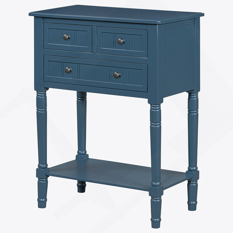Slim Console Table With Three Storage Drawers And Bottom Shelf, Ideal For Organizing And Decorating Living Spaces, Navy