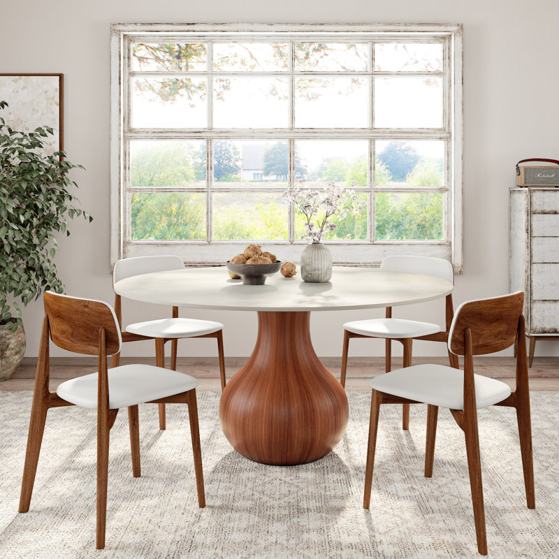 Table de salle à manger Travertine Stone, H 29,52 po x L 53,15 po x l 53,15 po, Noyer