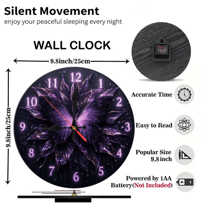 Horloge lumineuse mauve avec papillon