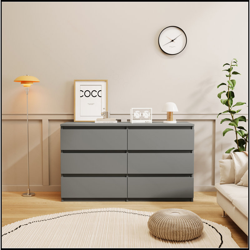 Grande commode 6 tiroirs grise, Gris