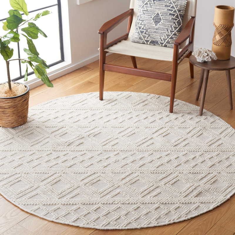 Natura Flat Weave Wool Geometric Rug, Round 6'