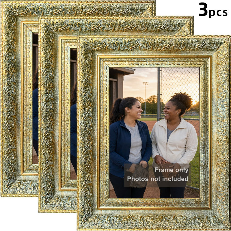 Cadre photo mural 3 pièces 5 "x 7" antique doré