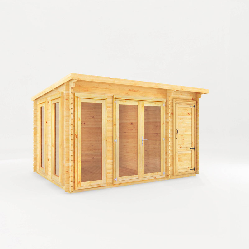 Mercia 13ft x 10ft Studio Pent Log Cabin With Side Shed (28mm)