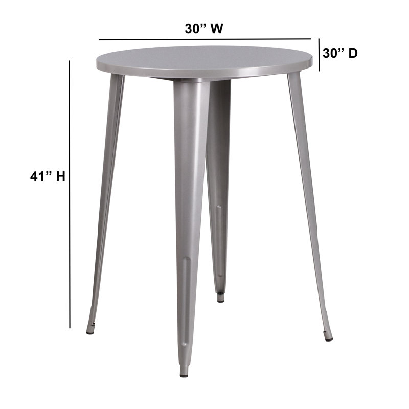Table ronde de bar de qualité commerciale pour l'intérieur et l'extérieur, Argent, L 30 po x l 30 po