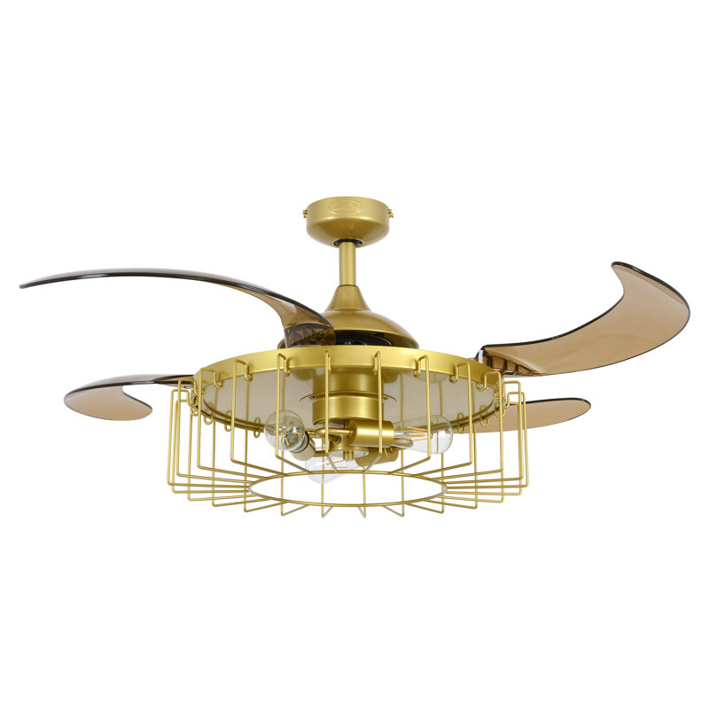 Sheridan 48" Retractable Blade Ceiling Fan with Light and Remote, Modern Fandelier Ceiling Fan, Patented Design Technology, Stronger Thicker Blades, Gold