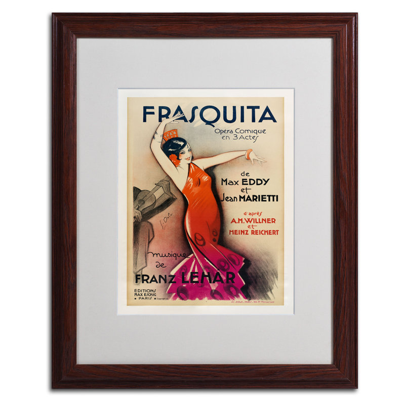« frasquita », affiche rétro sur toile encadrée, H 20 po x l 16 po x P 0,5 po, Brun