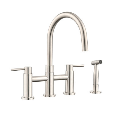 Double Handle Bridge Kitchen Faucet With Side Spray