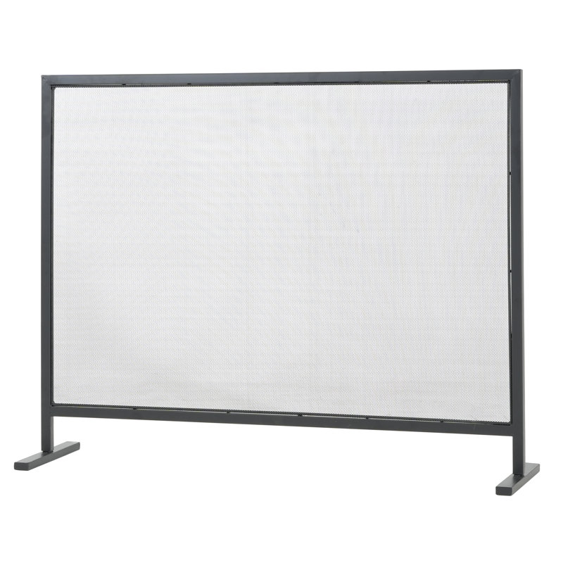  Regina 1-Panel Iron Fireplace Screen with Rectangular Frame, Black Finish
