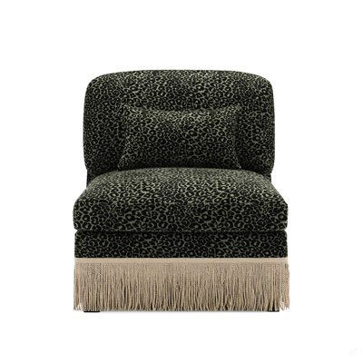 Fauteuil sans accoudoirs en chenille léopard avec 1 coussin