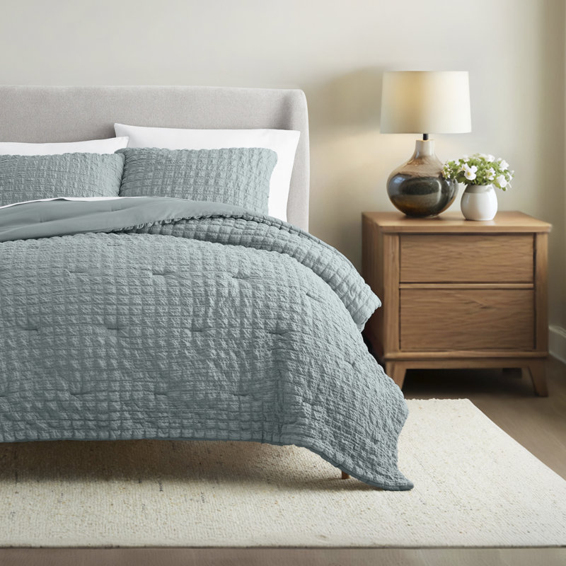 Seersucker Textured Comforter Set, Light Blue, Twin / Twin XL Comforter + 1 Sham