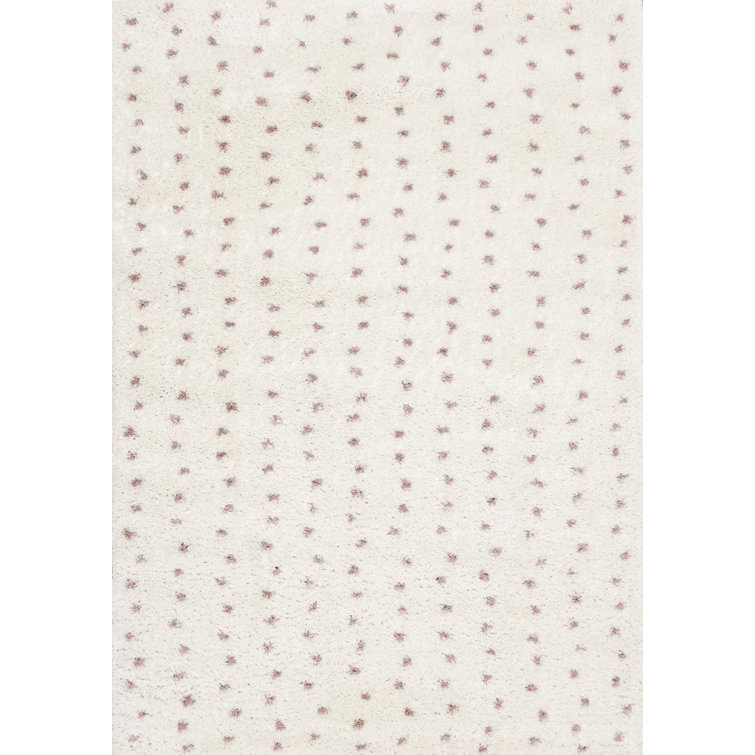 Wassily Collection Speckled Soft Pink Dots Indoor Cream Shag Area Rug