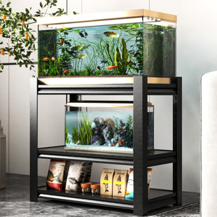 Support robuste à 3 niveaux pour 40 à 50 gallons, structure en acier, rouille, hauteur de tablette réglable en pouces, bureau à domicile approprié, pieds avec patins de protection du plancher, fabrication en métal de 6 mm d'épaisseur