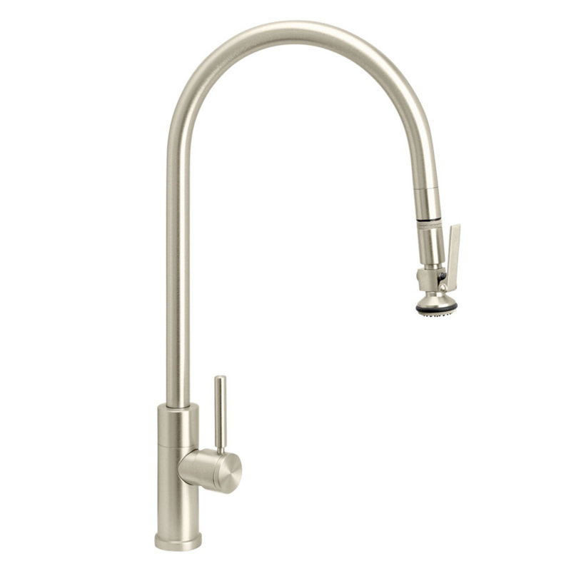 Modern Extended Reach Plp Pulldown Faucet - Lever Sprayer, Satin Nickel