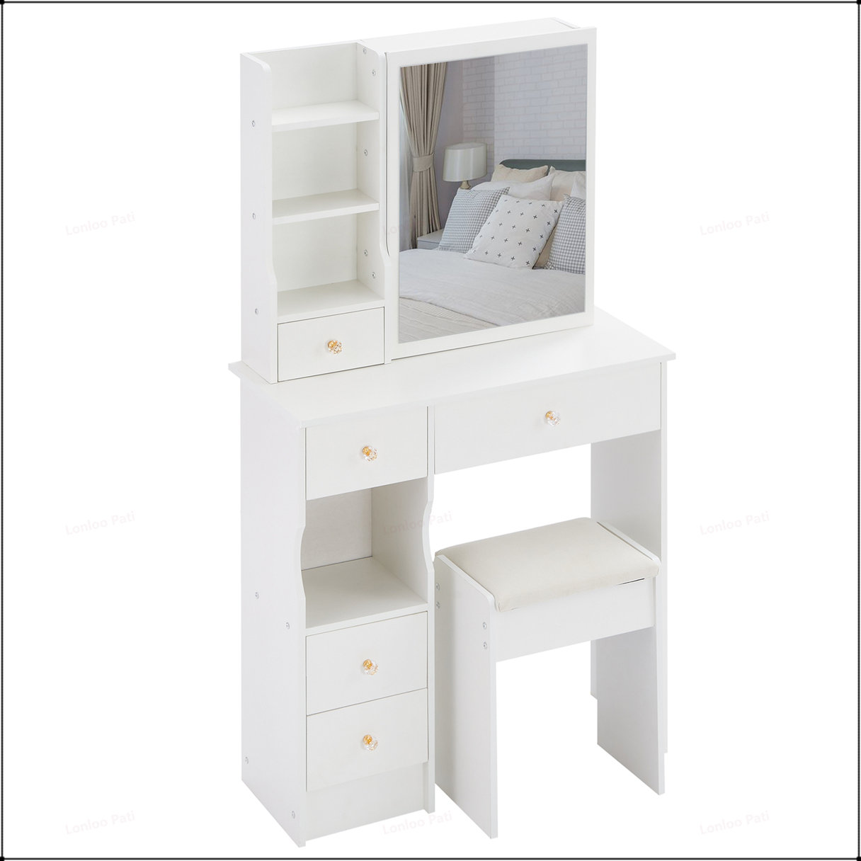 Curated visual reference: Fresh Look at Ivy Bronx Compact And Practical Vanity Table Set With Extra