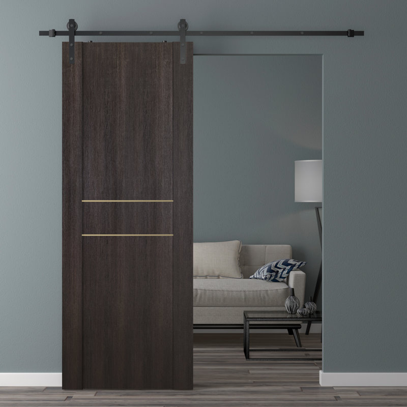 Porte de grange Avon lambrissée préfinie en bois et métal avec trousse de quincaillerie d'installation, 35,875 po x 79,37 po