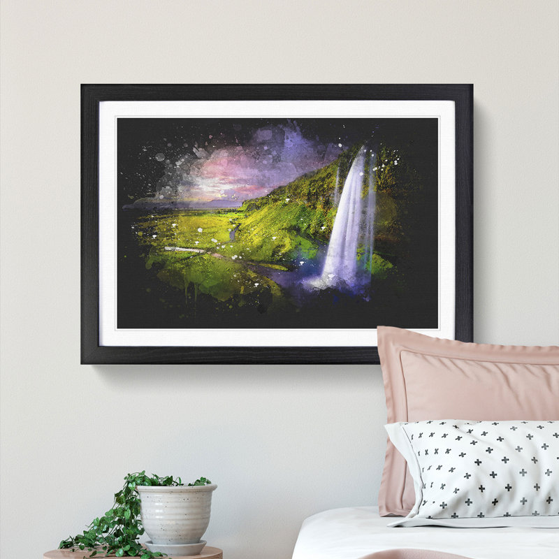 Seljalandsfoss Waterfall Iceland - Picture Frame Graphic Art, Black Framed, 24cm H x 33cm W x 2cm D