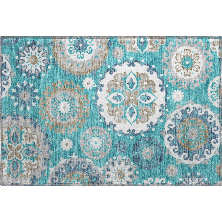 Premium Machine Washable Prisco Teal Rug