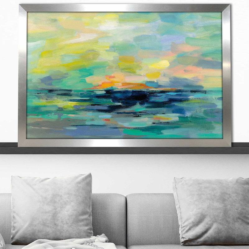 Pacific Beach - reproduction d'art, Encadrement argenté, H 33,5 po x l 49,5 po x P 1 po