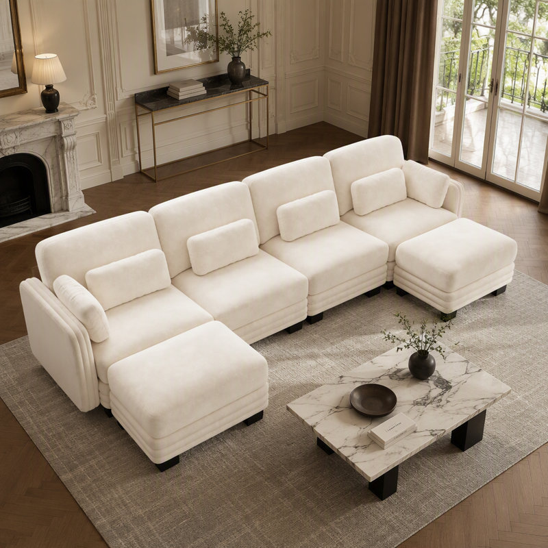 Canapé modulaire minimaliste modulaire à 4 places Channel, L 130 po, Chenille beige