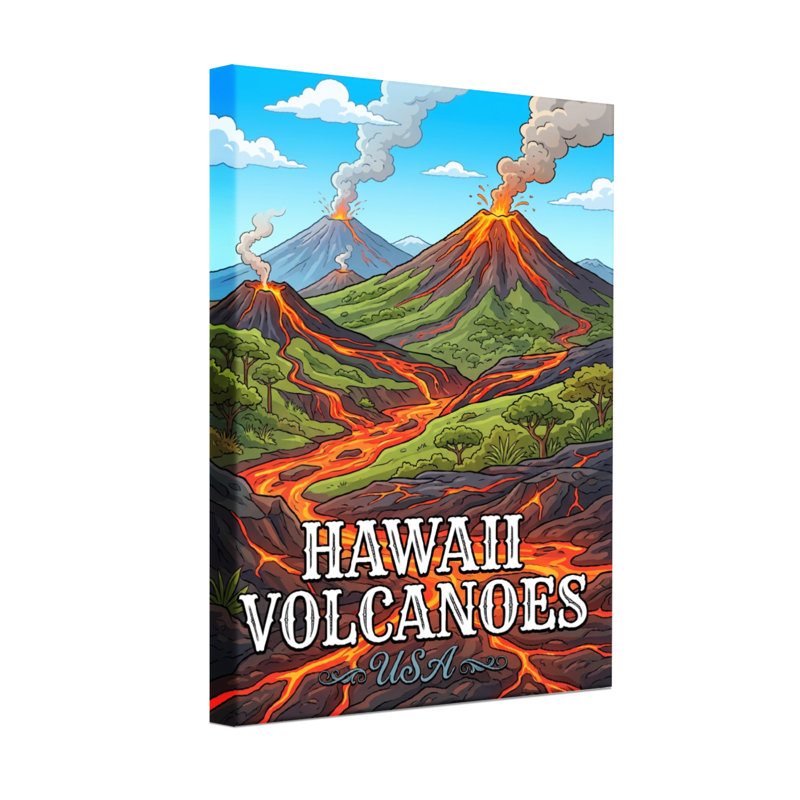 Scènes et paysages urbains Volcans d'Hawaï Lava Flow Mountains Smoke Sky Trees, H 20 po x l 30 po, Toile tendue