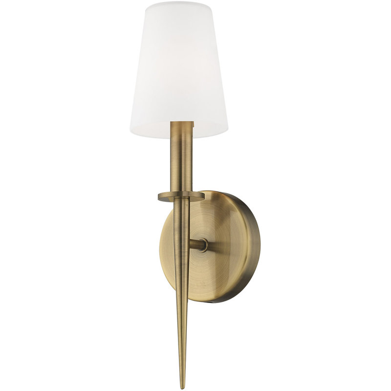 Hand-Blown Opal White Glass Wall Sconce - 4.25" ADA Compliant, Antique Brass
