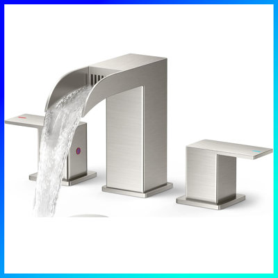 8 Inch Centerset Bathroom Faucet - 3 Hole Installation, Waterfall Spout With Metal Pop-Up Drain & Supply Lines, Dual Handle Vanity Sink Faucet For Basin