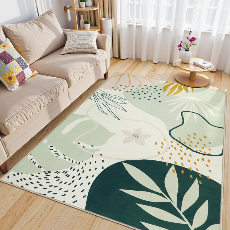 Kaldi Vibrant Spring Floral Print Machine Washable Area Rug with Non-Slip Backing for Living Room, Dining Room, Bedroom