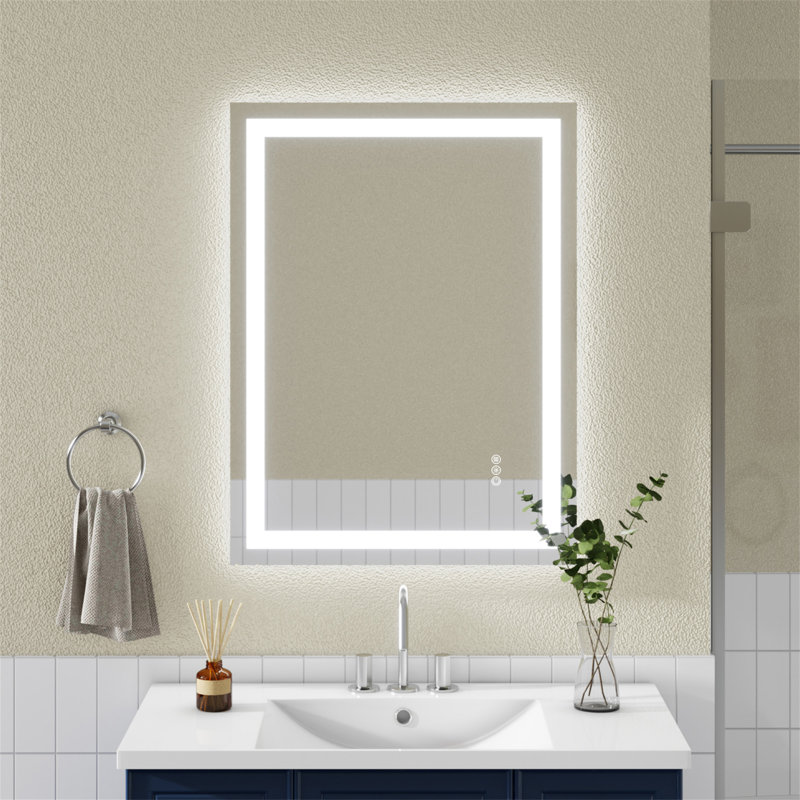 Éclairage avant et arrière à DEL 24 po x 32 po avec miroir trempé sans cadre (miroir inclus seulement), 32 po x 24 po