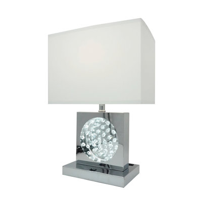 1Pc Luxury Crystal Accent Table Lamp Nickel Led Light Touch Lamp Rectangular Shade