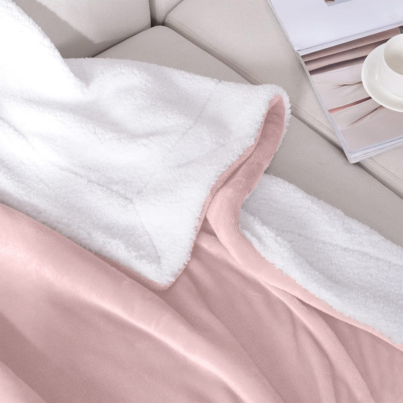 Sanborn Soft Reversible Sherpa Fleece Fur Thick Blanket Throw, 230cm x 270cm, Pink