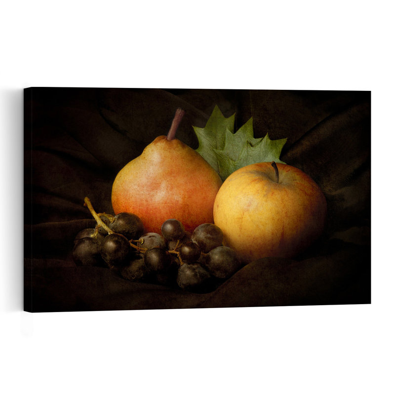 Dark Harvest Still Life Classic Dramatic Elegant Autumn Fruit Wall Art Print 1 Piece Wrapped Canvas Wall Art