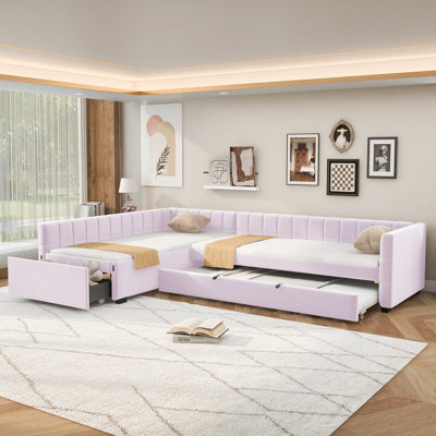 Lit de jour rembourré en L avec couchette et tiroir de rangement en L, parfait pour les petits espaces et les décors modernes