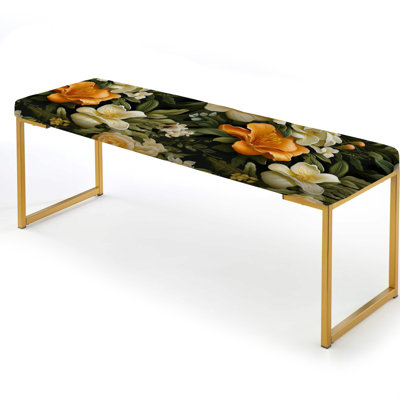 Mango Bloom Tropical Pattern - Tropical Upholstered Gold Bench