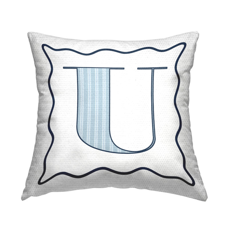 Coussin décoratif à pois bleu lettre intérieur / extérieur, U