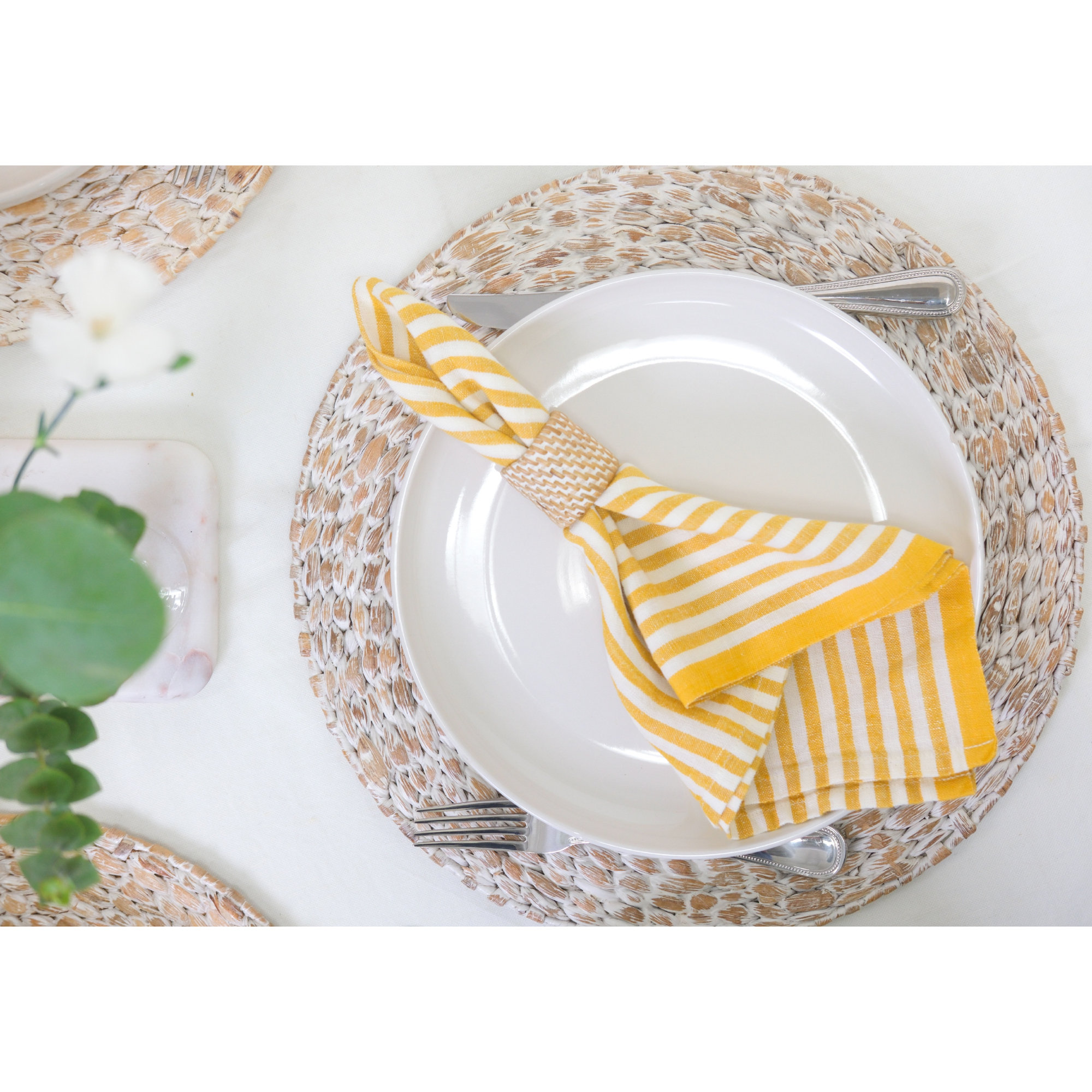 Adamsburg Linen Striped Square Napkin, Mustard