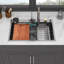 Évier de cuisine à cascade encastré noir Gunmetal - éviers de cuisine à rebord à cuve simple en acier inoxydable de calibre 16 et 33 po x 22 po x 10 po avec robinet rétractable et laveuse à gobelets