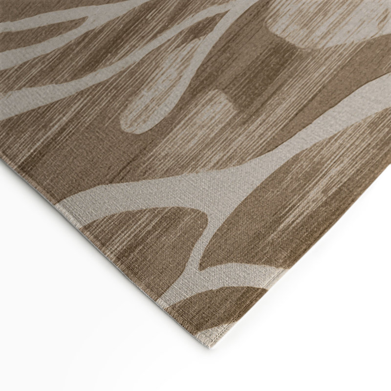 Tapis beige abstrait intérieur et extérieur, Rectangulaire 3 pi x 5 pi