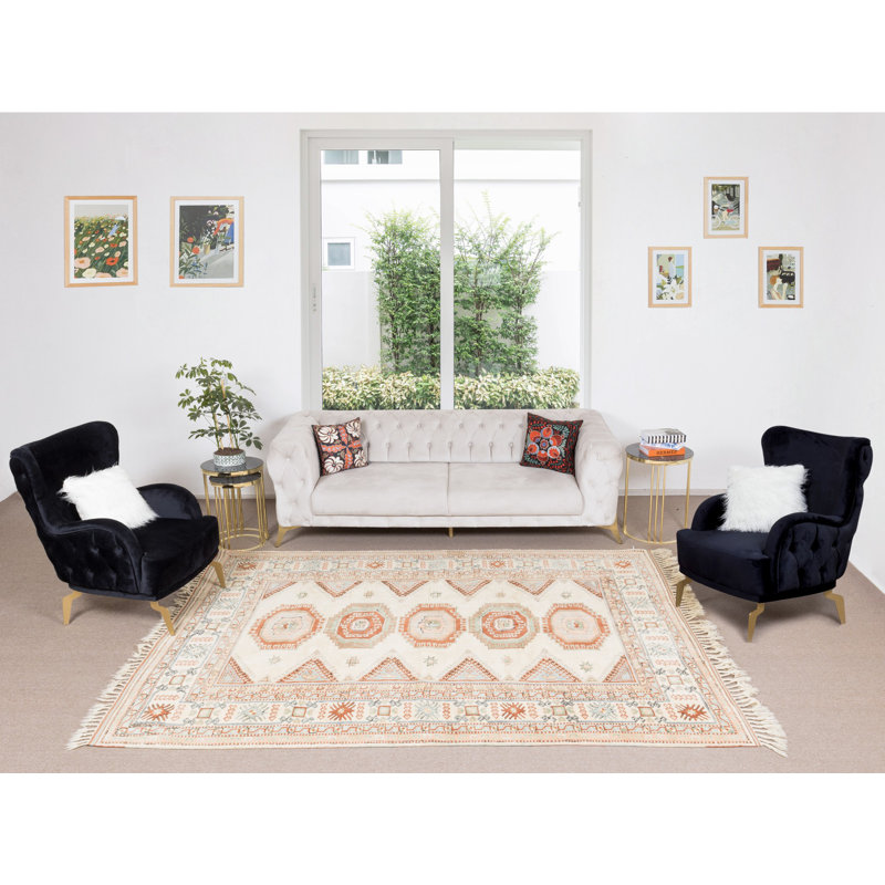 Tapis turc fabriqué à la main de style rétro avec motif géométrique