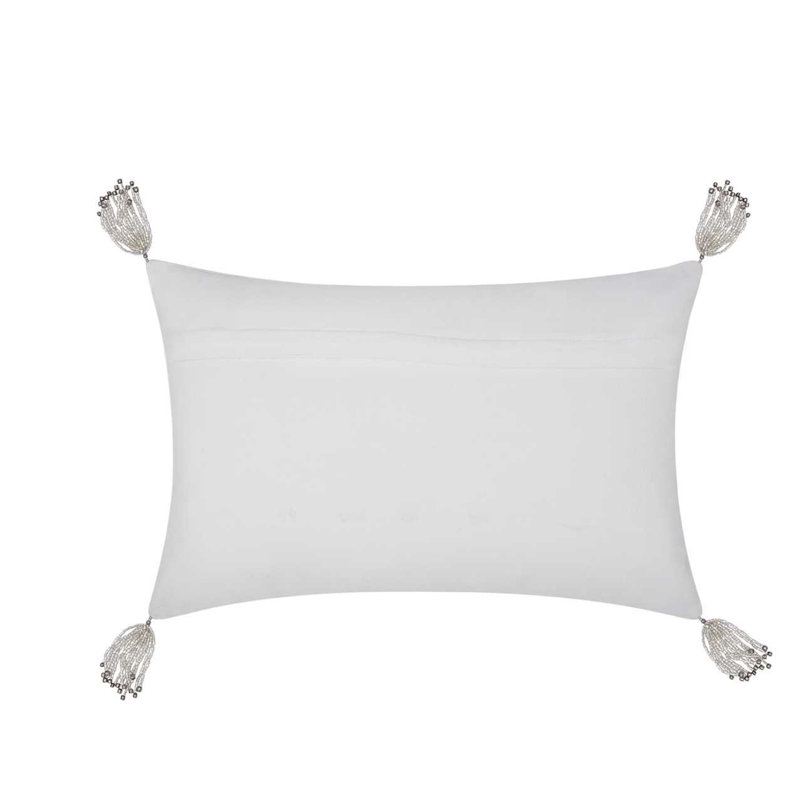 White Embroidered Cotton Kids Throw Pillow with Beaded Queen Design
