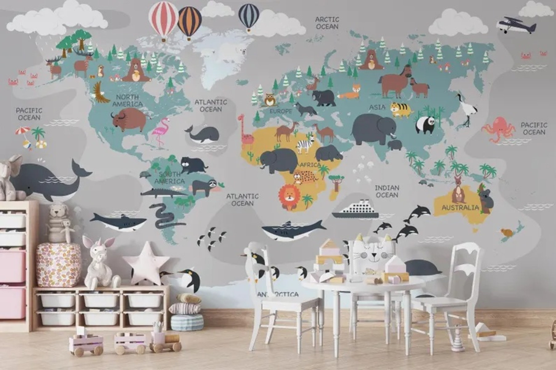 Corrigan Studio® Kids Animal World Map Wallpaper Colorful Educational ...