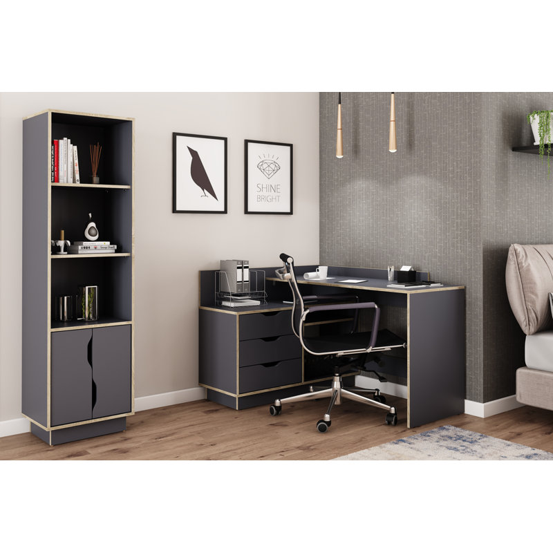 Thoman L-Shaped Writing Desk, Gray